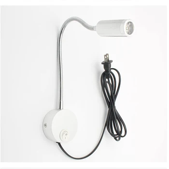 Fleksibilan kabel s utikačem 3 W, led zidna svjetiljka Gooseneck, lampa, lampa za spavaće sobe, čitanje, kupaonice s tanjura