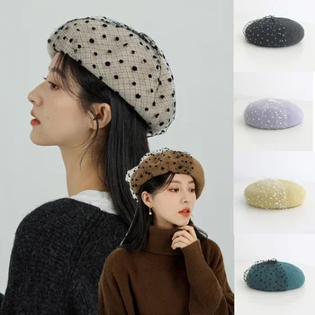 Francuski jesensko-zimskom ženski vuneni uzima mesh čipke uzima s malim mirisnim biserima, šešir umjetnika za djevojčice ručni rad 2022