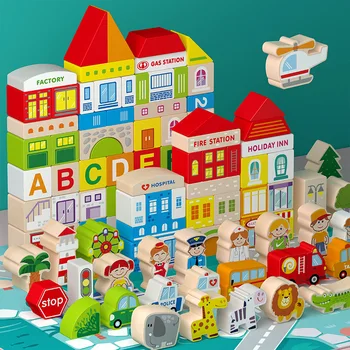 [Funny] 120 kom./compl. Drveni blokovi Sunshine City s velikim česticama, igračke za rano obrazovanje, igračke za djecu, poklon za rođendan