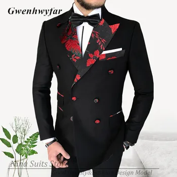 Gwenhwyfar Luksuzni crvena muška Odijela s cvjetnim igle 2023, Novi двубортный sportska jakna za Mladoženje nježne serije