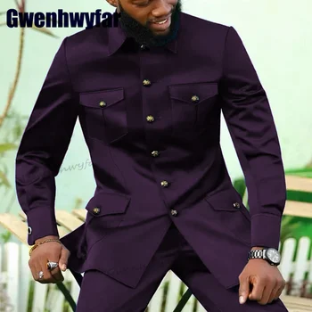 Gwenhwyfar Visoke kvalitete, Afrički ovratnik-stup, kineski dizajn, muška odijela, kompleti za vjenčanje блейзеров, 2 komada, jakna, hlače, muški komplet, 4 džepa