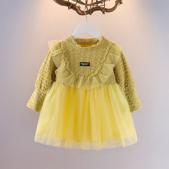 Haljina Princeze za djevojčice, Dječje proljeće-ljetna odjeća, Odjeća sa dugim rukavima u korejskom stilu, Dječje haljine za djevojčice 1-4 godine