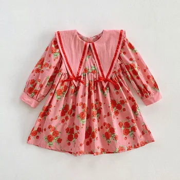 Haljina za djevojčice do 2022, proljeće-jesen, dječje haljine s dugim rukavima i po cijeloj površini, dječje odjeće u korejskom stilu, pamuk odijelo