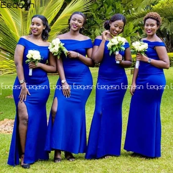 Haljine djeverušama kraljevske plave boje, sirena, s otvorenim ramenima, elastično атласное haljina djeverušama u afričkom stilu, večernjih haljina za vjenčanja, velike Dimenzije