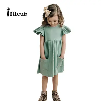 Imcute / 2020 Ljetna haljina za djevojčice od pamuka i lana, dječje haljine za djevojčice, dječje haljina-kombinacija sa volanima, modna odjeća za djevojčice