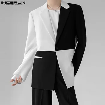 INCERUN Vrhovima 2023, Korejski Stil, Novi Muški Crno-Bijeli Kontrast odijelo, Svakodnevni Modni Muški Blazer s Draperijom i dugim rukavima S-5XL