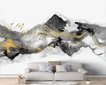 Individualne desktop 3d leteća ptica Nova kineska apstraktna freska Zlatne tinte krajolik pozadine zid dnevnog boravka hotela tapete
