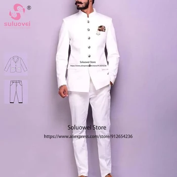 (Individualni veličina i boja), Modni odijela za mladoženju u indijskom stilu za muškarce, vjenčanje komplet hlače iz 2 predmeta, smoking za formalne večere, Terno Masculinos