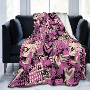 Individualni фланелевое deka s grafitima, ljubičasta art-deka Love Heart, всесезонное deka za kauč-krevet, kauč King, Queen, u punoj veličini
