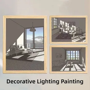 INS Style Light Deco Painting Led moderna USB-kuka model Zid umjetničko djelo, prozor za sunčeve svjetlosti, Drveni Okvir za slike, Toplo zidne lampe
