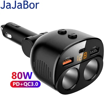 JaJaBor Auto Punjač Cigarete i Upaljač za cigarete Adapter Type C PD 18 W Dual USB QC3.0 Brzo Punjenje Nezavisni Prekidač 80 W Ac Adapter Za Napajanje