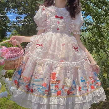Japanski Alice Slatka Kawai Remen Haljina Jesen Lišće Lotosa Šivanje Luk Slatka Japanski Blaga Djevojka Lolita Slatka Haljina