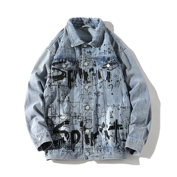 Japanski Vrt odjeća po cijeloj površini Grafiti, vintage traper jakna, muški hip-hop čupav traper top, muška rock-jakna 5XL