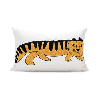 Jastučnicu s vezom mačka-tigar iz crtića, torbica za jastuk, casual pamuk torbica Morden, kauč, spavaća soba, Decro 45x45 cm
