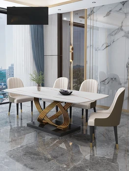 Jednostavan raskošan stol od kamena ploča, talijanski minimalizam, moderna pravokutni kombinacija stola za blagovanje i stolice od skandinavskih mramora