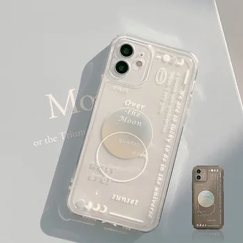 Jednostavna i kreativno Mjesec za iPhone 11 Case 14plu Transparentno Apple 12Pro max Pogodan za parove 7P/8plus XR Case 13 Anti drop