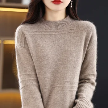 Jesen-zima, novi ženski полушерстяной pulover okruglog izreza, geometrijski pulover, moderan mekani džemper, besplatne dnevne pletene osnovne vrhovima