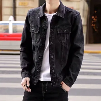 Jesenski muška traper jakna u korejskom stilu, приталенное moderan crno deniver lijepo mladih приталенное radno kaput