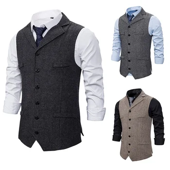 Jesenski poslovni prsluk Muška odjeća Muške casual odijelo s lapels i Džepovima Odjeća Chaleco Hombre