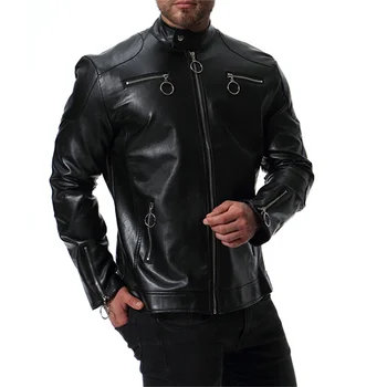 Jesensko-zimska novost 2023, velika muška moda svakodnevni мотоциклетная kožna jakna sa стоячим ovratnik, uobičajena jednostavan kaput, однотонный boja