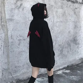Jesensko-zimske veste u stilu Харадзюку za djevojčice, Rog Malog Vraga, gotička jakna s kapuljačom 