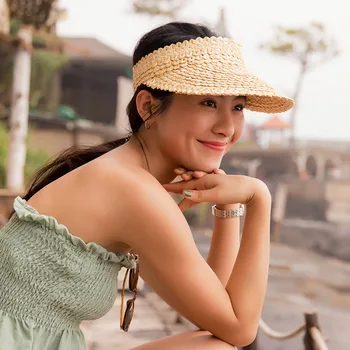 Kape s praznim gornje vizir za žene, ljetni slamnati šešir od sunca, plaža šešir sa širokim poljima