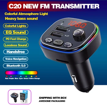 KEBUIDU FM Odašiljač Auto Bežične Bluetooth 5,0 FM Radio Modulator Komplet 3.1 A USB Auto Punjač, Handsfree Aux Audio MP3 Player