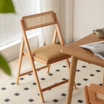 Klasicni Sklopive stolice od punog drveta sa naslonom, pletena od ratana Blagovaona stolice za dom, možete slaganje u stog, skandinavski blagovaona stolice