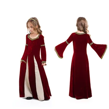 Klasicni Srednjovjekovne haljina za djevojčice, crveno smještaj haljina, cosplay-kostim vampira, Haljina princeze na zamahu, ukrasi na Halloween, карнавальный odijelo za zurke