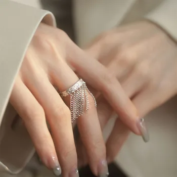 KOFSAC Modni pojedinim prsten s uzorkom bilje u europskom i američkom stilu, lanac s četkom, Prsten za žene, Nakit za Djevojke, lijepe prstenje od srebra 925 sterling