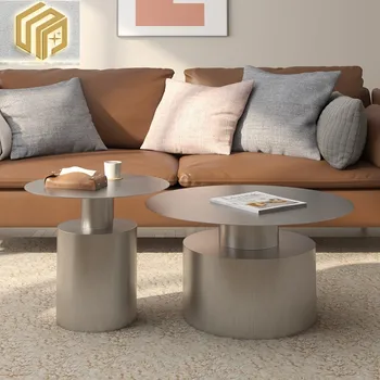 Kombinirani stolić od nehrđajućeg čelika skandinavskog dizajna, jednostavan luksuzni metalni stol na rubu kauča, okrugli stolić, moderni mini