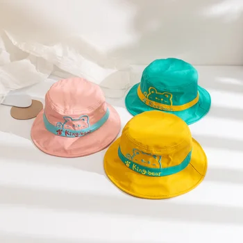 Korejski moderan šešir-kantu s vezom Medvjeda, dječji crtani sunčane kape za dječake i djevojčice, kape s ветрозащитной užetom, dječje kape