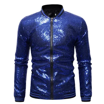Kraljevska plava jakna s šljokice za noćnog kluba, muška jesenski noviteti 2023, vanjska odjeća muške jakne i kaputi s šljokice, bejzbol jakna-бомбер, muška