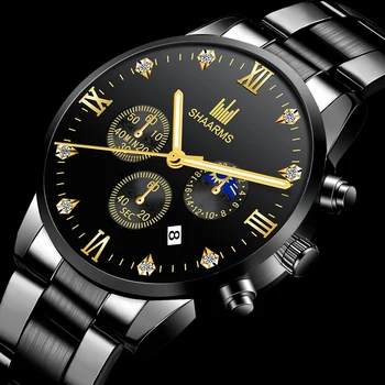 Kvalitetne Muške Luksuzni sat sa dijamantima Analogni kvarcni ručni sat od nehrđajućeg čelika Relogio Masculino Muški modni sat sa dijamantima