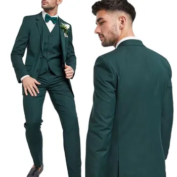 Lansboter Tamno zelena muško odijelo, set iz 3 predmeta, business casual tanko odijelo za svadbene zurke, tuxedos, mogućnost kit, jakna, prsluk s hlačama