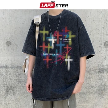 LAPPSTER Stars Težak Japanski Vrt Majica Sa po cijeloj površini 2023, Ljetni Crne Majice u stilu Харадзюку, Muška Majica Оверсайз u stilu Hip-Hop, Berba Majice