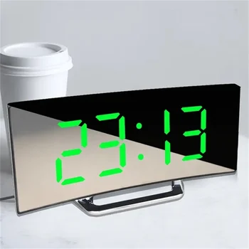 Led digitalni sat alarm sa velikim ekranom, zakrivljena ogledala, stolni satovi, e-funkcija ponavljanja, alarm, home dekor za spavaću sobu