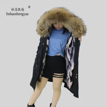 Linhaoshengyue 90 cm, Modna ženska parka, kapa od лисьего krzna, okovratnik od krzna Mink, Linink Coat