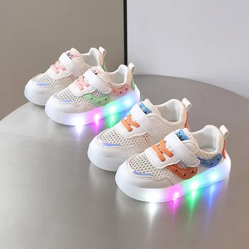 Ljetna obuća za bebe s led pozadinskim osvjetljenjem, užaren tenisice za djecu, djevojčice, prozračna osvijetljena cipele na mekim cipelama, mali medo na poklon