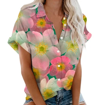 Ljetne Košulje s cvjetnim uzorkom suncokreta, ženska majica kratkih rukava i 3D ispis 