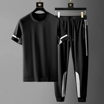 Ljetne muške setove Minglu (majice + hlače) Luksuzni dizajn kratkih rukava, sportske i svakodnevne muške setove, Moderno oblikovana gospodo setove 5xl