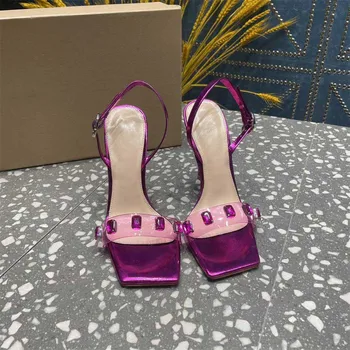 Ljetne sandale 2023 godine, modna ženska obuća s trga vrhom, svakodnevne ženske cipele od prave kože s ukras u obliku kristala, Sapato Feminino, Veličina 34-42