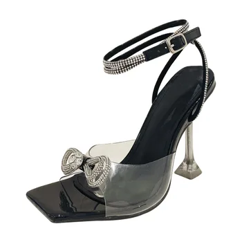 Ljetne ženske cipele-čamaca, Sandale s kopčom i remenom u obliku leptira, PVC10,8 cm, na tankom petu, haljina, Ženski Večernje cipele, čamaca, ljubičasta