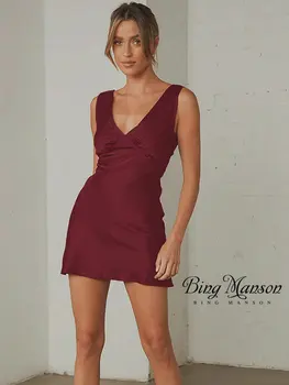 Ljetno novu haljinu, ženske haljine sa V-izrez bez rukava, seksi haljina čipka-up u stilu slavne osobe, što modni kratki haljina s otvorenim leđima, donje