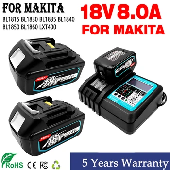 Makita-Punjive baterije za punjenje električne energije, 18, 6,0 AH, 8,0 Ah, avec LED Eddie ion, Zamjena LXT BL1860, 1850 Volti,
