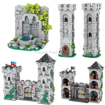 MOC Srednjovjekovna vojna zid, Vrata, Kula, fontana, oružje, kompatibilna s ratom figurica, blok, igračke za bebe poklon