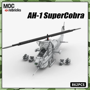 MOC Vojni Serija AH-1 SuperCobra Противотанковые Helikopteri Gradbeni Blok Range Set DIY Kolekcija Igračaka za Djecu Božićne Darove