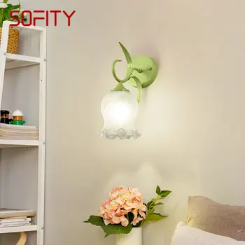 Moderan interijer zidne lampe SOFITY LED uz kreativan cvjetnim dizajnom, bra od zelenog stakla za uređenje doma прикроватной stolovi u spavaćoj sobi