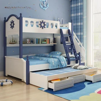 Moderna Mali stan u Skandinavskom stilu, Osnovna Dječje dupli sloj krevet S Ladicama, Deployant Kombinirana Dječje Drveni krevet na Kat Za Dječake