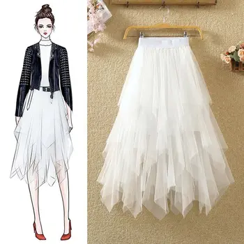 Moderna suknja-svežanj od tila, ženska dugačka suknja Maxi 2019, proljeće-ljeto, korejski grubom bijela плиссированная suknja s visokim strukom, ženska b19